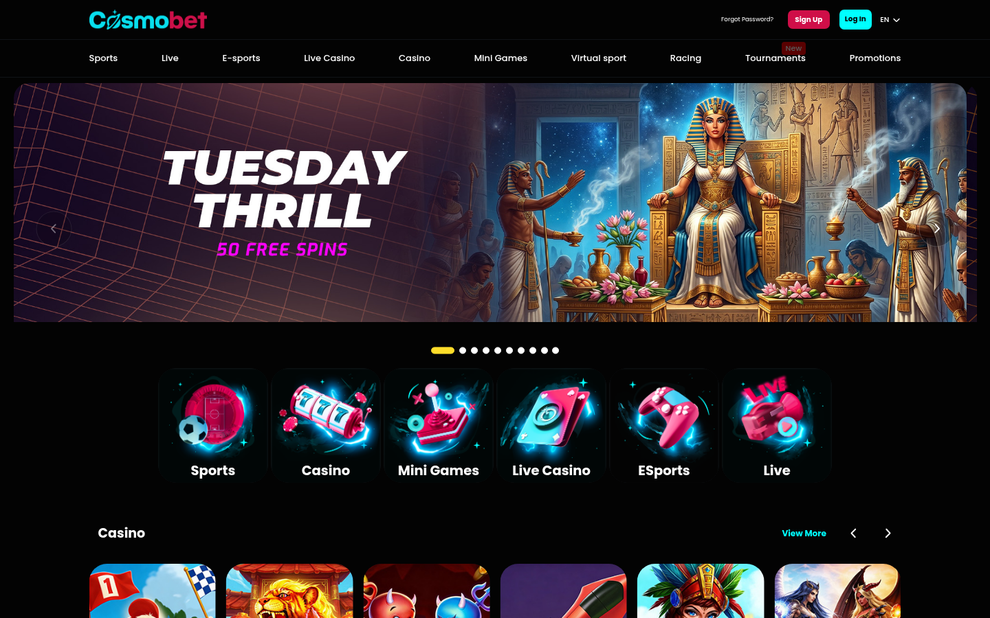 Cosmobet casino lobby screenshot