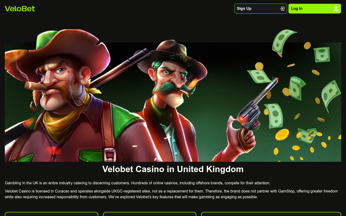 Velobet casino lobby screenshot